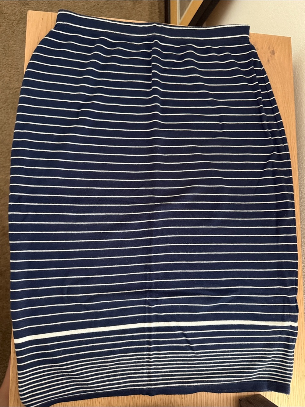 Max Studio Navy and White Striped Pencil Skirt